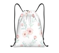 Pink Flower With Green Leaves On White Background Sports Backpack String Foldable Drawstring Gym Lightweight Gym Bag For Gym Women Beach 39X46Cm