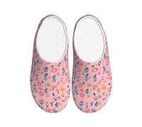 Pink Flower Women's Slippers Flannel House Slippers for Men Vintage Floral Non-Slip Warm Winter Shoes for Indoor Outdoor UK 4-5