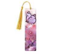 Pink Flower Wooden Bookmark with Tassels, Natural Rectangle Wood Craft Tags, Gifts for Men and Women