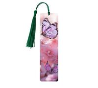 Pink Flower Wooden Bookmark with Tassels, Natural Rectangle Wood Craft Tags, Gifts for Men and Women