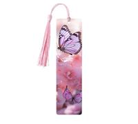 Pink Flower Wooden Bookmark with Tassels, Natural Rectangle Wood Craft Tags, Gifts for Men and Women