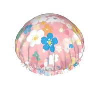 Pink flowers all over the floor Large Double-layer shower cap prevents hair from getting tangled during showering and skincare.