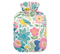 Pink Flowers and Green Birds Travel hot Water Bottle with Soft Cover, 2L Water Bottle Bag for Arthritis, Arthritis, bolsas de agua Caliente para Dolores