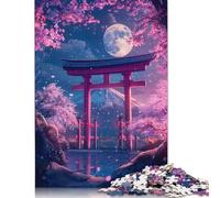 Pink Flowers And Lake Moon Jigsaw Puzzles 1000 Piece for Teenagers Wooden Creative Puzzle Toy Family Game Difficulty Challenge Puzzles 1000pcs (75x50cm)