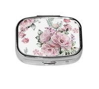 Pink Flowers and Leaves,Meta Pill Box 2 Compartment Medicine Case,Portable Organizer,Rectangle Meta Portable Organizer Pill Box 501 Compartment Medicine Case