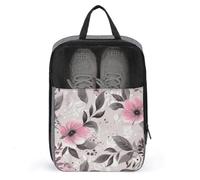 Pink Flowers And Leaves on Gray Shoe Bag Travel Shoe Organizer Water-Resistant Shoe Pouch with Zipper Sneaker Dust Bag, gray, One Size, Modern