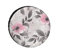 Pink Flowers And Leaves on Gray Spare Tire Cover Universal Waterproof Trailer Wheel Tire Cover Personalized Travel Camper Wheel Protectors Fit for Trailers, Truck, Rv, Suv 24-36 Inch (Fits 36inch Diam