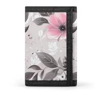 Pink Flowers And Leaves on Gray Wallet,Credit Card Holder,Three-fold Wallet for Passport Covers, Purse Passport Bag for Men Women