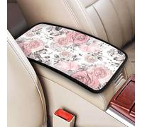 Pink Flowers And Leaves On White, Vehicle Center Console Armrest Cover Pad Soft Comfort Car Handrail Box Cushion Universal