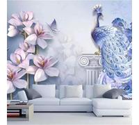 Pink Flowers Animals Peacocks Butterflies 3D Wallpaper Easy Install Feature Office Living Room Sofa Bedroom TV Background Wall Decoration-350cm×256cm