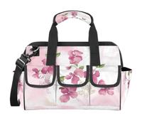 Pink Flowers Artwork Tool Bag for Men Heavy Duty Tool Bag Waterproof Wide Mouth Tool Tote for Women Large Capacity Tool Storage Bag for Electrician Carpenter Mechanic Various Tools