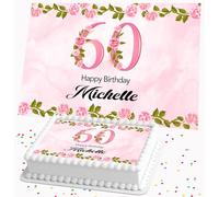 PINK FLOWERS BIRTHDAY PERSONALISED EDIBLE ICING A4 SIZED CAKE TOPPER DECORATION R1-4432