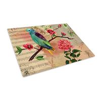 Pink Flowers Blue Bird Glass Chopping Board Kitchen Worktop Saver Protector