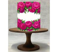 Pink Flowers Border Cake Wrap & Topper - Floral Peony Design for Wedding, Birthday or Spring Cakes - Printed on Icing or Wafer Paper!108 (Icing Sheet)