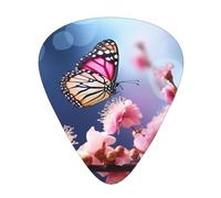 Pink Flowers Butterflies 12 Pack Guitar Plectrums With Storage Case, 0.46/0.71/0.96mm, Including Thin, Medium Thick Guitar Plectrums For Electric Guitars Bass Ukulele