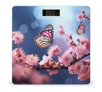 Pink Flowers Butterflies Digital Bathroom Scale for Body Weight with High Precision Digital Weighing Scale with BMI Clear LCD Display and Step-On Measures Weight Up to 180kg
