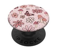 Pink Flowers Butterflies & Mushrooms Cottagecore Aesthetic PopSockets Adhesive PopGrip