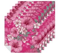 Pink Flowers Cloth Napkins Set of 6, Square Premium Reusable Washable Polyester Table Linen Napkin for Dinner Party