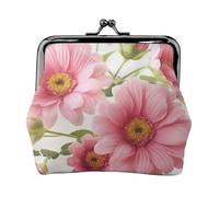 Pink Flowers Coin Purse for Women, Chic PU Leather Mini Change Pouch with Kiss Lock Clasp, Fashion Change Purse Wallets for Coins, Keys, Lipstick, and Earphones
