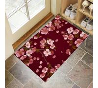 Pink Flowers Door Mats 60 X 90 Cm, Washable Indoor Doormat Tpr Non-Slip, Dirt Trapper Front Door Mat Inside, Refined Elegant Super Absorbent Entrance Rug For Entryway, Pets And Dogs - Red