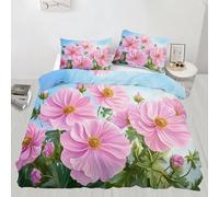 Pink Flowers Duvet Cover Set Natural Blossoms Comforter Cover Country Style 3 Piece Bedding Set with Pillowcase All Season Decor Quilt Cover with Zipper for Kids Adult Super King Size