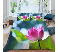 Pink Flowers Emperor Size Duvet Cover Sets Plant Bedding Set 3D Print Soft Microfiber Quilt Covers 290x235 cm with Zipper Closure and 2 Pillowcases 50x75 cm for Adults K.1819