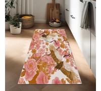 Pink Flowers Flying Birds Hallway Runner Rug 50 x 140 cm, Washable Kitchen Carpet Non-Slip Runners Japanese Ukiyo-E Short Pile Non-Shedding Rug Floor Mat for Entryway Door Entrances