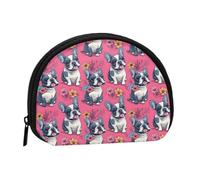 Pink Flowers French Bulldogs Print Coin Purse - Mini Coin Purses for Women, Cute Small Change Purse Coins Pouch