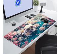 Pink Flowers Ghost Large Gaming Mouse Pad, XXL Extended Gamer Mouse Mat with Stitched Edges, 47.2x23.6x0.12 inch Non-Slip Rubber Base Gaming Desk Mat, Big Long Mousepad for Work, Game, Office, Home