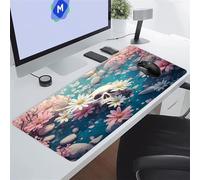 Pink Flowers Ghost Large Gaming Mouse Pad, XXL Extended Gamer Mouse Mat with Stitched Edges, 59x31.5x0.08 inch Non-Slip Rubber Base Gaming Desk Mat, Big Long Mousepad for Work, Game, Office, Home