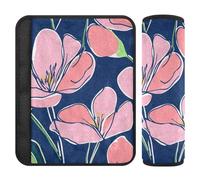 Pink Flowers Green Leaves Royal Blue Background 2 pcs seat Belt Cushion Shoulder Strap Release Stress to Your Neck and Shoulders for Most Cars funda para cinturón de carro
