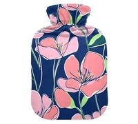 Pink Flowers Green Leaves Royal Blue Background hot Water Bottle with Soft Cover, 2L Warmer Bag for Sore Muscle, Pain Relief, compresas calientes para el vientre