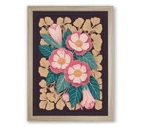 Pink Flowers in Bloom Botanical Framed Wall Art Print A4 (29.7×21cm) Oak, Wall Decor for Living Room, Bedroom, Office & Home, Ready to Hang, Art Gift