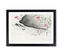 Pink Flowers & Insect by The River by Ohara Koson Framed Print | A2 Black Framed Wall Art | Ready to Hang | Modern Floral Picture | Living Room Bedroom Lounge Office