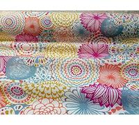 Pink Flowers & Leaves Floral Mandala Fabric Curtain Material - Floral Print Canvas for Upholstery, Curtains, Dress Making - 138cm Wide (Sold by The metre)