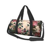 Pink Flowers Leaves Printed Canvas Travel Duffel Bag - Gym Sports Bag with Large Capacity for Weekend Business Travel