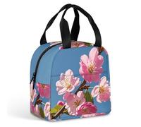 Pink Flowers Lunch Bag for Women Men, Portable Insulated Lunch Tote Bags with Handle, Leakproof Reusable Lunchbox for Work, Picnic, Travel
