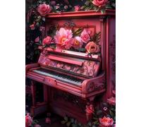 Pink Flowers Musical Instrument Music Poster Floral Vinyl Record Canvas Painting Wall Art Pictures Home Room Decor Poster 40x50cm No Frame