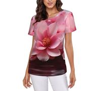 Pink Flowers Petals Women's Short-Sleeve T Shirts Classic-Fit Summer Round Neck Tops