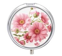 Pink Flowers Pill Box, 3 Compartment Small Pill Case Waterproof Travel Pill Organizer for Pocket Or Purse Portable Mini Medicine Tablet Vitamin Holder Pill Case