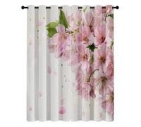 Pink Flowers Print Design Blackout Eyelet Curtains, Thermal Insulated Window Drapes Floral Japanese Spring Curtain for Bedroom Living Room, Width 90" x Drop 90" 2 Panels