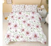 Pink Flowers Queen Duvet 10.5 Tog, Fresh Microfiber Bedding Set, 1 Quilt 220x220cm and 2 Pillowcases 50x75cm, All Year Round Comforter for Cozy Nights X1312