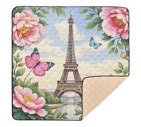 Pink Flowers Romantic Eiffel Tower Cute Foldable Baby Play mat Activity Gym for Floor 1-Piecing Foldable Padded Play Mat for Baby Toddler Infant, 50'' x 50''gimnasio de actividades para