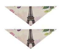 Pink Flowers Romantic Eiffel Tower Seasonal Dog Bandanas Unique Shape Adjustable Fit Dog Breed Bib Cute Pet Holiday Set for Dogs Cats 2 Pack