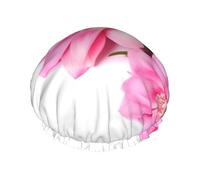 Pink Flowers Shower Cap for Women Men, Adjustable Reusable Shower Bonnet Double Layer Waterproof Bath Caps, EVA Lining, Elastic Band Hair Cap for All Hair Lengths