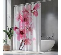 Pink Flowers Shower Curtain Spring Outdoors Shower Curtains for Bathroom Mould Resistant Fabric 3D Bathtub Curtain Waterproof Polyester Washable Size 200x200 cm (79 x 79 Inch) with 12 Hooks b.1689