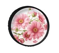 Pink Flowers Spare Tire Cover PVC Leather Spare Wheel Cover Dustproof Waterproof Jeep Tire Cover for 34inch Camper, RV Trailer, Truck, SUV Fit Diameter 28-34 Inch