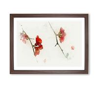 Pink Flowers & Thorns In Abstract Modern Art Framed Print | A4 Walnut Framed Wall Art | Ready to Hang | Abstract Floral Picture | Living Room Bedroom Lounge Office