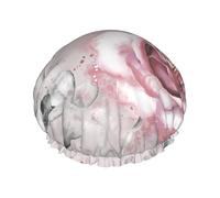Pink Flowers Watercolor Floral Rose Gray Leaves Splash,Shower Cap Nightcap Double Layer Waterproof Elastic Bath Cap Reusable Hair Cap