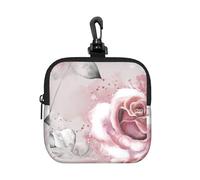 Pink Flowers Watercolor Floral Rose Gray Leaves Splash, Square Zipper Storage Bag, Neoprene Coin Purse, Small Wallets, Change Pouch, Change Purse